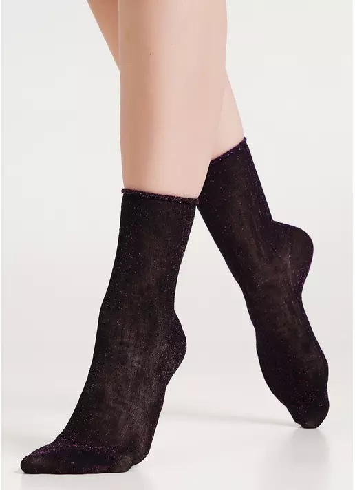 Шкарпетки з люрексом в рубчик WS4 LUREX RIB PA 001 shiny pink metallic (чорний)