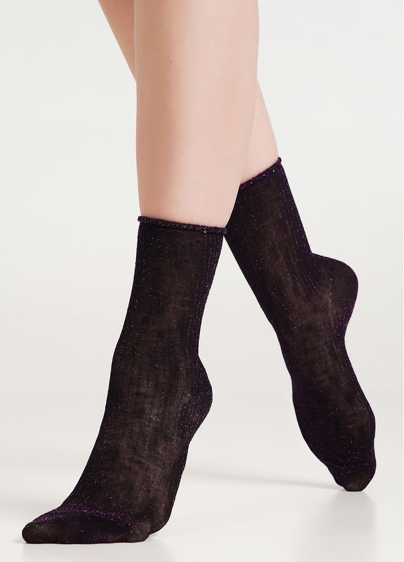 Носки с люрексом в рубчик WS4 LUREX RIB PA 001 shiny pink metallic (черный)