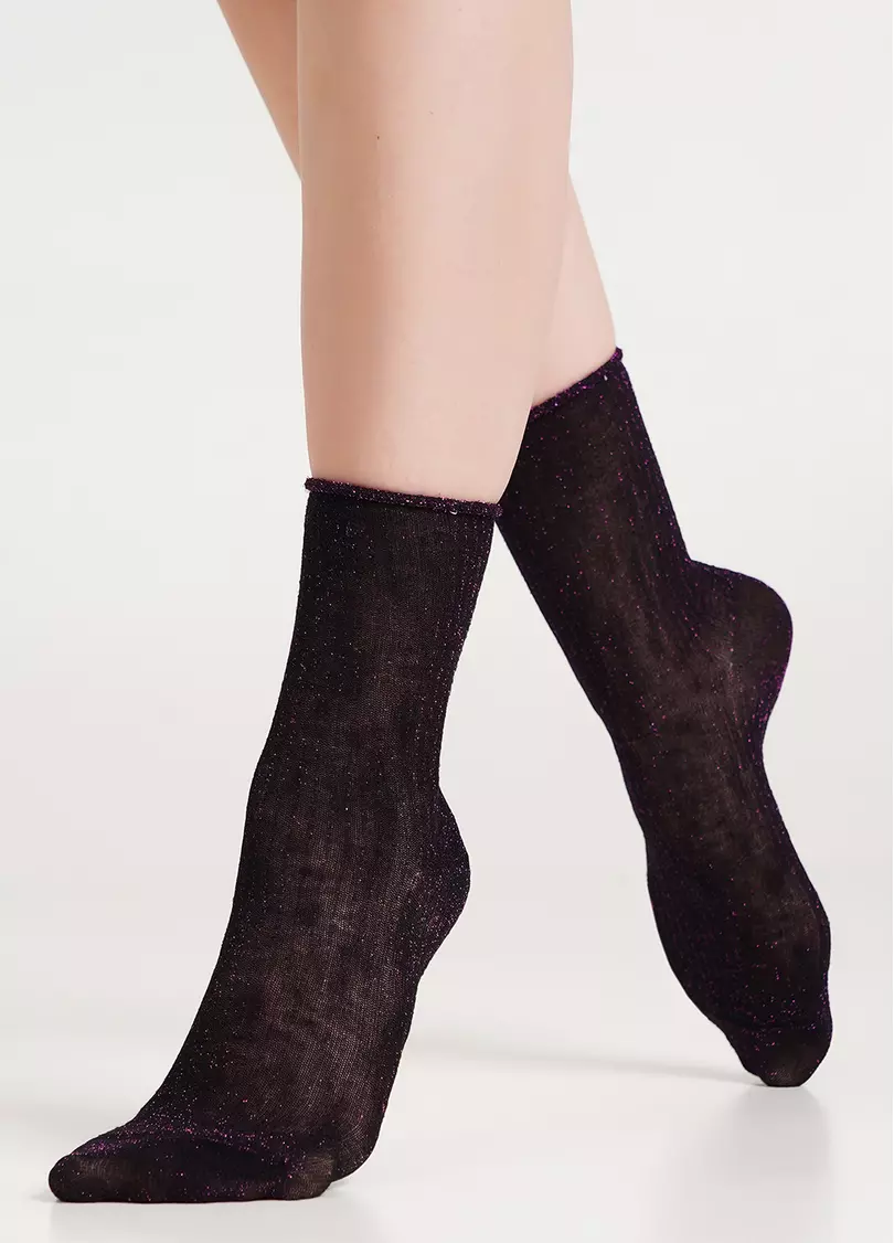 Носки с люрексом в рубчик WS4 LUREX RIB PA 001 shiny pink metallic (черный)