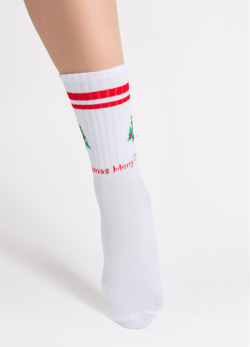 Новогодние носки в рубчик WS4 NEW YEAR STRONG 2601 white/red (белый/красный)