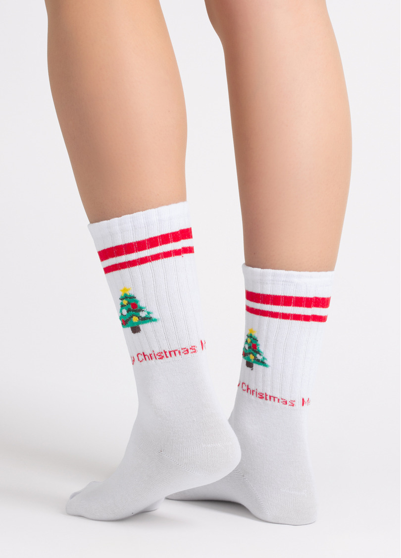 Новогодние носки в рубчик WS4 NEW YEAR STRONG 2601 white/red (белый/красный)