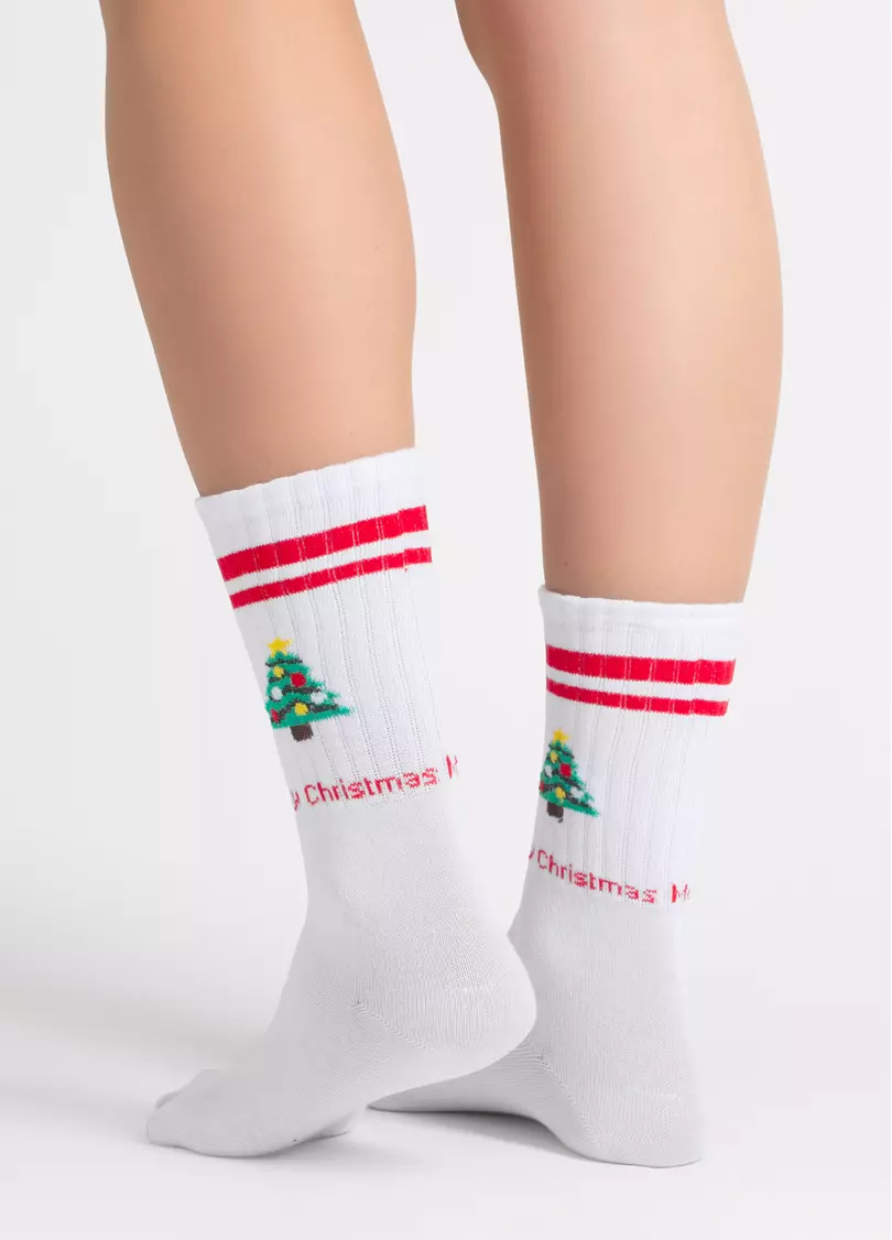 Новогодние носки в рубчик WS4 NEW YEAR STRONG 2601 white/red (белый/красный)