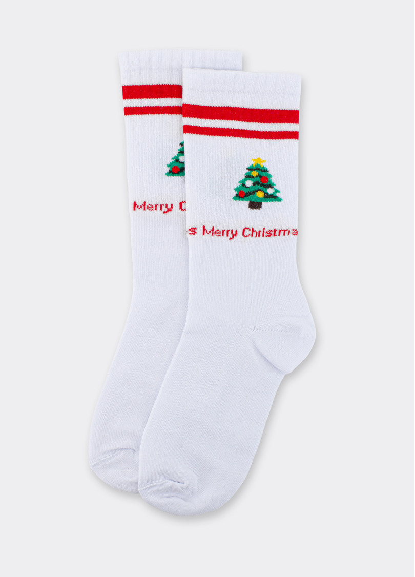 Новогодние носки в рубчик WS4 NEW YEAR STRONG 2601 white/red (белый/красный)