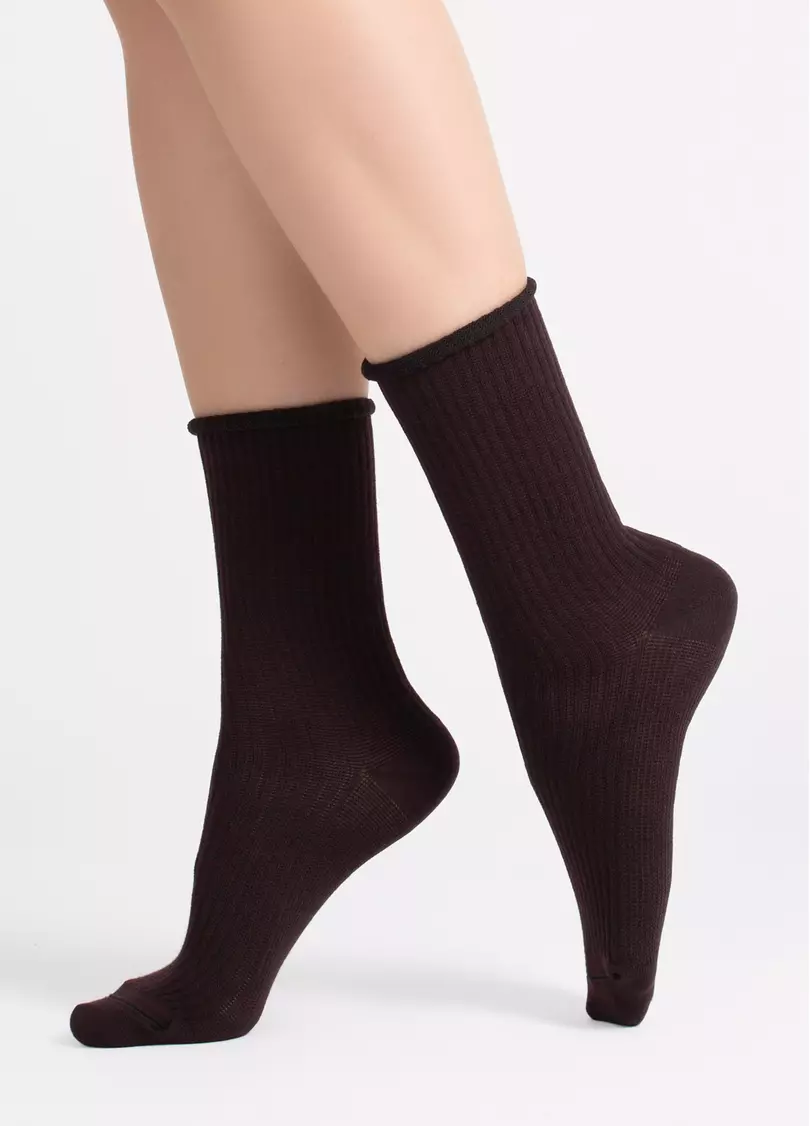 Женские высокие носки WS4 RIB chocolate (коричневый)