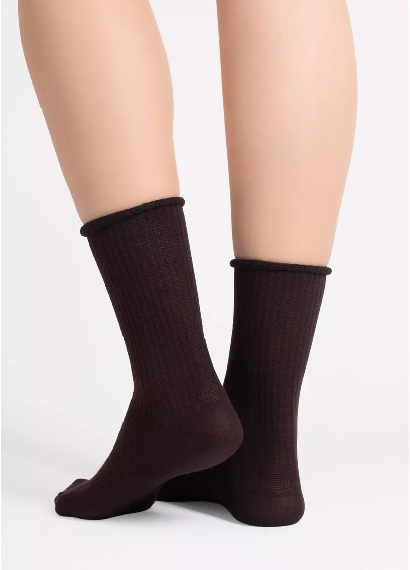 Женские высокие носки WS4 RIB chocolate (коричневый)