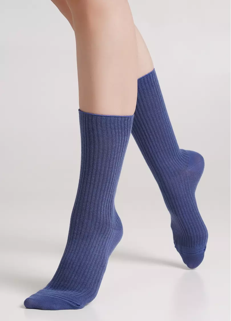 Высокие носки в рубчик WS4 RIB jeans (синий)