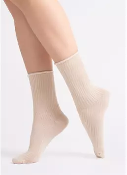 Жіночі високі шкарпетки WS4 RIB sand (бежевий) Жіночі високі шкарпетки WS4 RIB sand (бежевий)