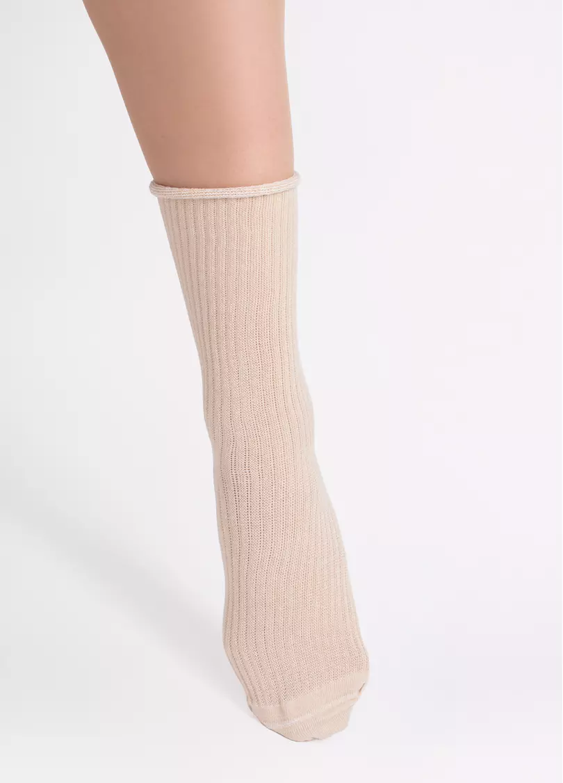 Женские высокие носки WS4 RIB sand (бежевый)