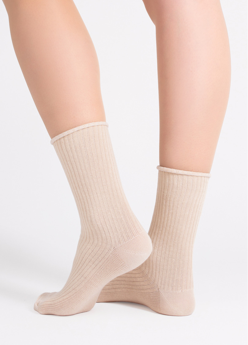 Женские высокие носки WS4 RIB sand (бежевый)