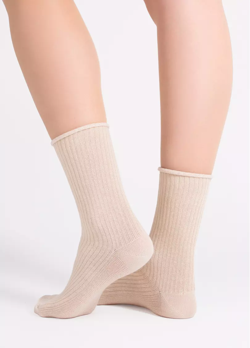 Женские высокие носки WS4 RIB sand (бежевый)