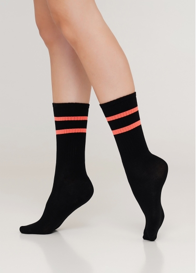 Жіночі високі шкарпетки з неоновими смужками WS4 SOFT NEON 002 (чорний/помаранчевий)