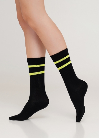 Жіночі високі шкарпетки з неоновими смужками WS4 SOFT NEON 002 (чорний/жовтий)