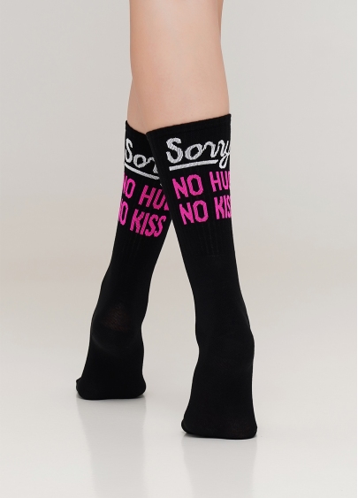 Женские высокие носки с неоновой надписью WS4 SOFT NEON 003 (черный/розовый)