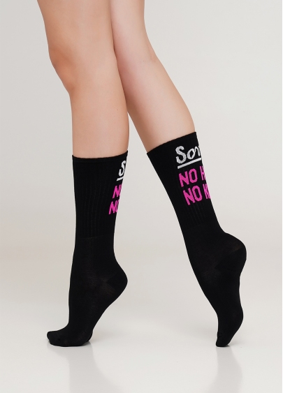Женские высокие носки с неоновой надписью WS4 SOFT NEON 003 (черный/розовый)