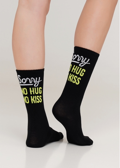 Женские высокие носки с неоновой надписью WS4 SOFT NEON 003 (черный/желтый)