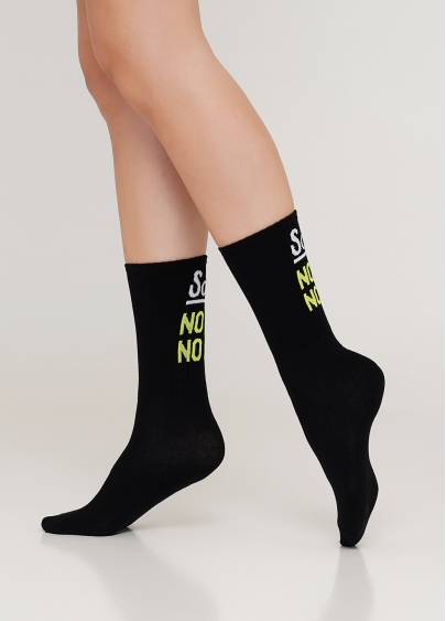 Женские высокие носки с неоновой надписью WS4 SOFT NEON 003 (черный/желтый)