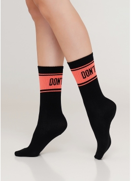 Женские высокие носки с неоновой надписью WS4 SOFT NEON 004 (черный/оранжевый)