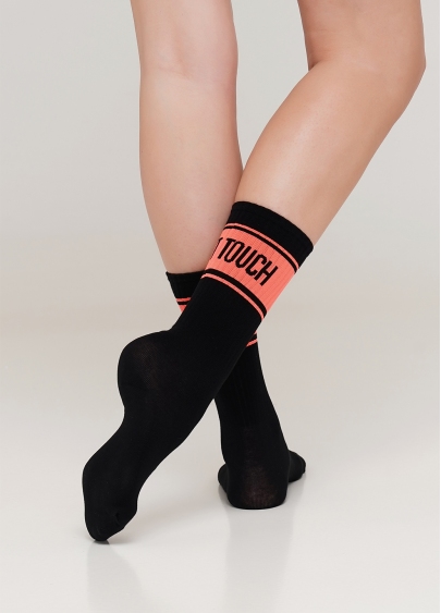 Женские высокие носки с неоновой надписью WS4 SOFT NEON 004 (черный/оранжевый)