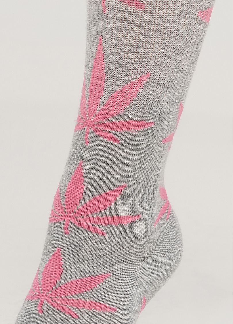 Высокие носки с листьями WS4 STRONG 001 (M) light grey/rose (серый/розовый)