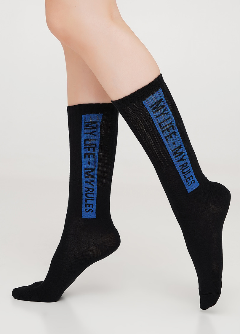 Високі шкарпетки з написом "MY LIFE - MY RULES" WS4 STRONG 013 [WS4C-013] blue (блакитний)