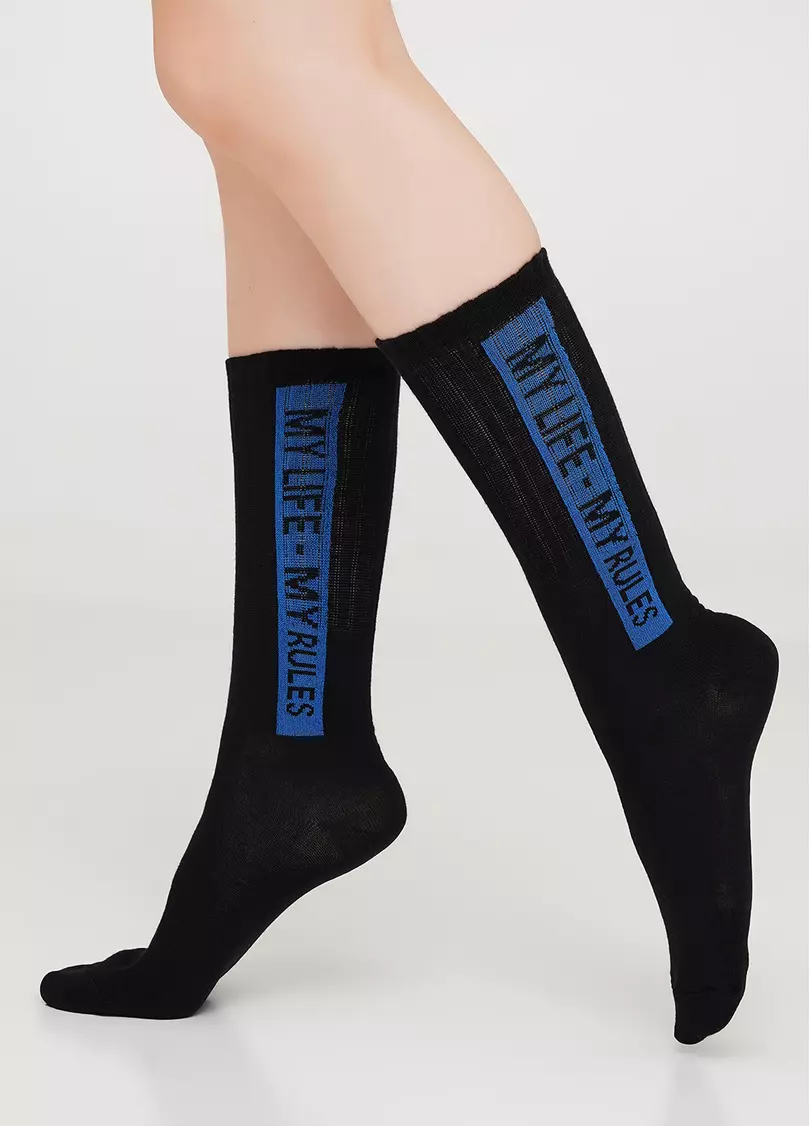 Высокие носки с надписью "MY LIFE - MY RULES" WS4 STRONG 013 [WS4C-013] blue (голубой)