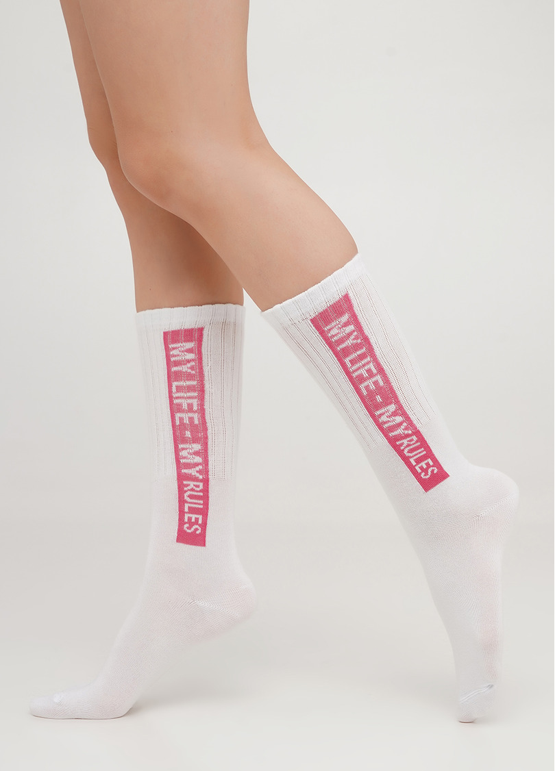 Высокие носки с надписью "MY LIFE - MY RULES" WS4 STRONG 013 [WS4C-013] fuxia (фуксия)