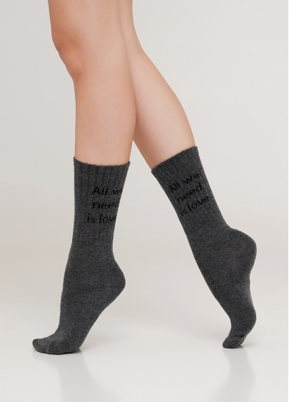Жіночі високі шкарпетки з написом WS4 STRONG 018 (M) [WS4M-018] (темно-сірий)