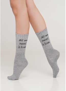 Жіночі високі шкарпетки з написом WS4 STRONG 018 (M) [WS4M-018] (світло-сірий)