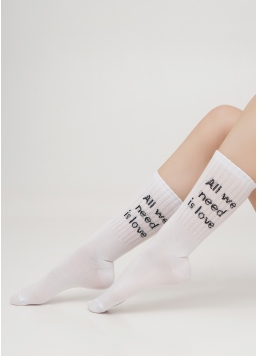 Высокие носки с надписью женские WS4 STRONG 018 [WS4C-018] bianco (белый)