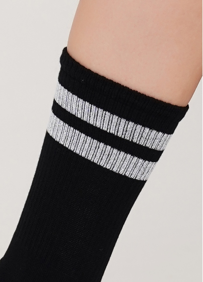 Женские высокие носки с люрексовыми полосками WS4 STRONG 020 [WS4C-020] nero (черный)