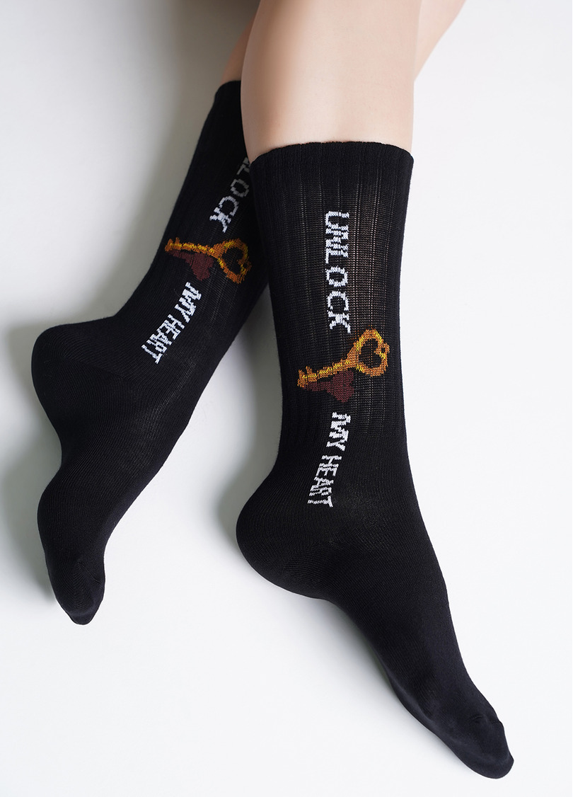 Високі шкарпетки з написом WS4 STRONG VALENTINE 004 black (чорний)