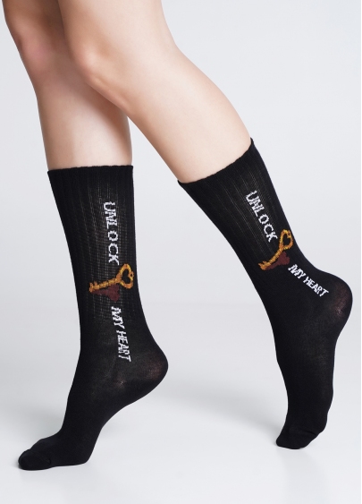 Высокие носки с надписью WS4 STRONG VALENTINE 004 black (черный)