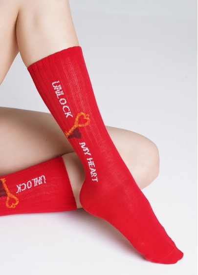 Высокие носки с надписью WS4 STRONG VALENTINE 004 red (красный)