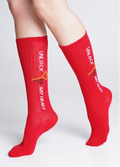 Высокие носки с надписью WS4 STRONG VALENTINE 004 red (красный)