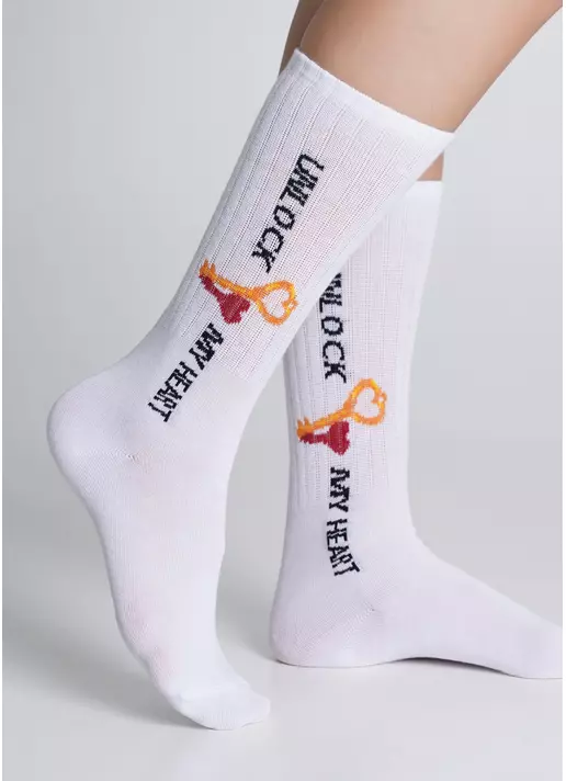 Высокие носки с надписью WS4 STRONG VALENTINE 004 white (белый)