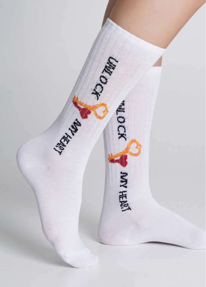 Високі шкарпетки з написом WS4 STRONG VALENTINE 004 white (білий)