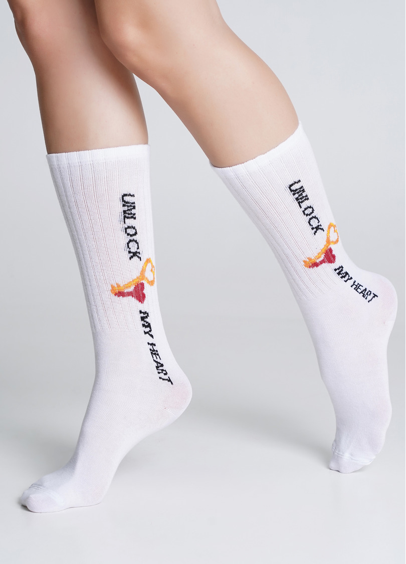 Високі шкарпетки з написом WS4 STRONG VALENTINE 004 white (білий)