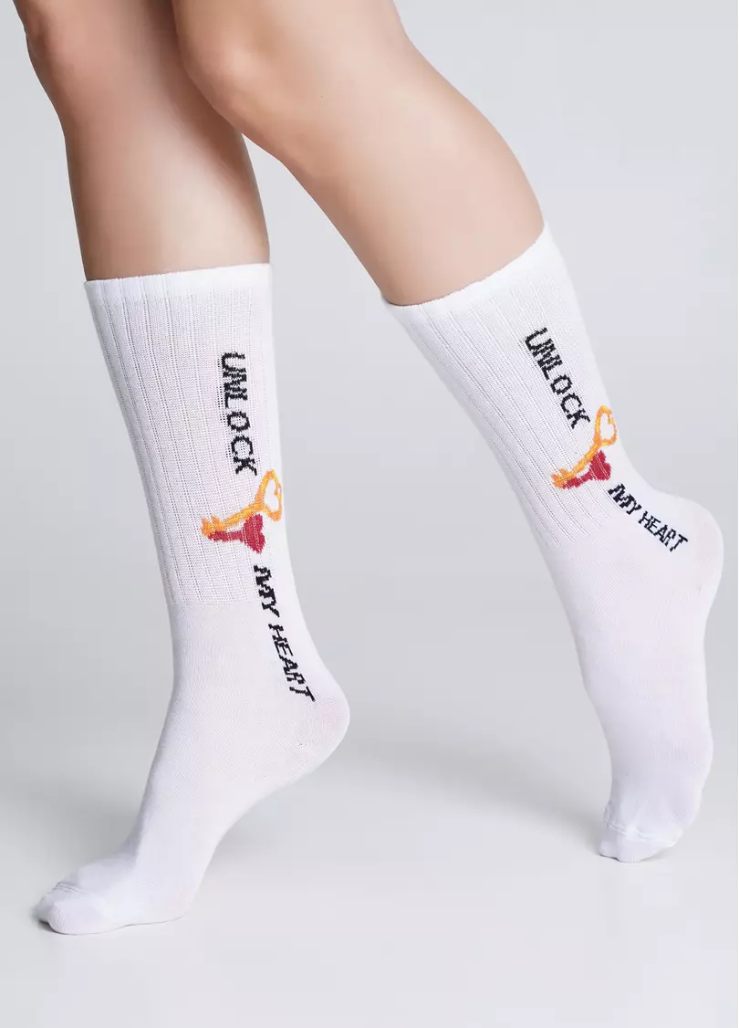 Высокие носки с надписью WS4 STRONG VALENTINE 004 white (белый)