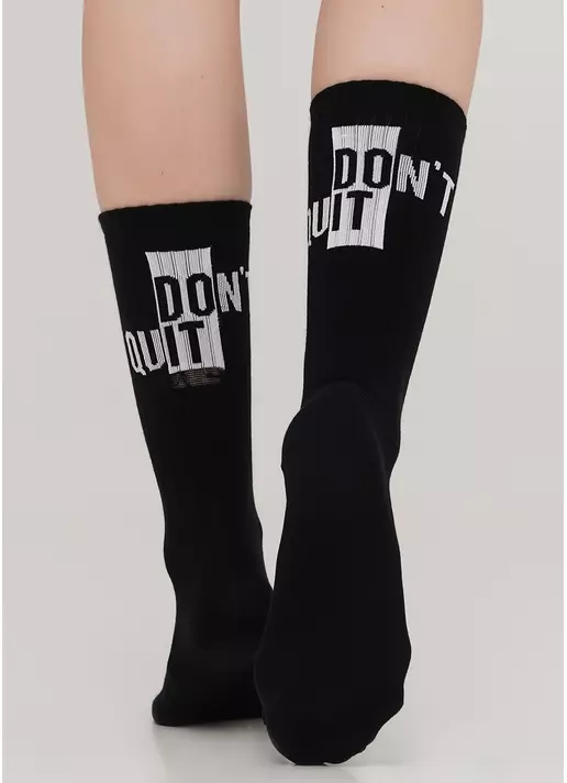 Бавовняні шкарпетки високі з принтом ззаду WS4 TEXT STRONG 002 (чорний)