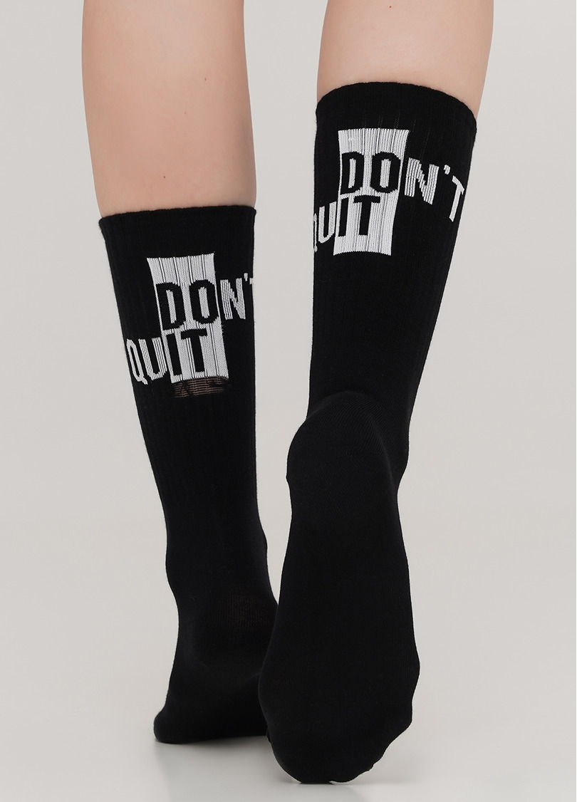 Бавовняні шкарпетки високі з принтом ззаду WS4 TEXT STRONG 002 (чорний)
