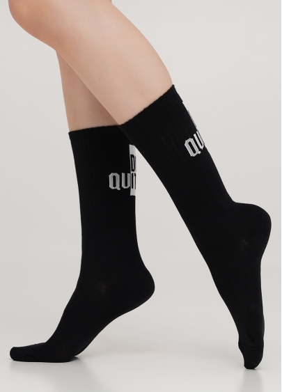 Бавовняні шкарпетки високі з принтом ззаду WS4 TEXT STRONG 002 (чорний)