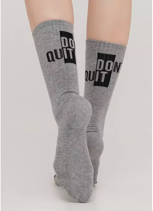 Бавовняні шкарпетки високі з принтом ззаду WS4 TEXT STRONG 002 (світло-сірий)