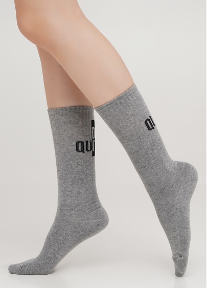 Хлопковые носки высокие с принтом сзади WS4 TEXT STRONG 002 (светло-серый)