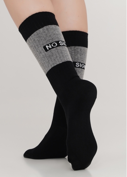 Высокие женские носки с контрастной надписью сзади WS4 TEXT STRONG 003 (черный)
