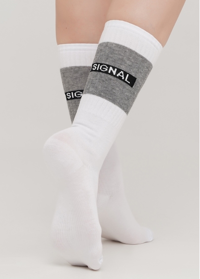Високі жіночі шкарпетки з контрастним написом ззаду WS4 TEXT STRONG 003 (білий)