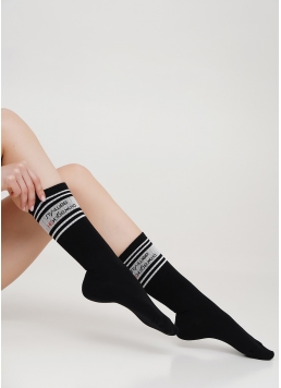 Высокие носки из хлопка с надписью WS4 TEXT STRONG 007 (черный)