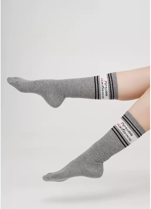 Високі шкарпетки з бавовни з написом WS4 TEXT STRONG 007 (світло-сірий)