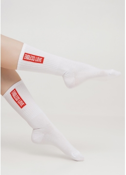 Високі шкарпетки з написом по бокам WS4 TEXT STRONG 010 (білий/червоний)