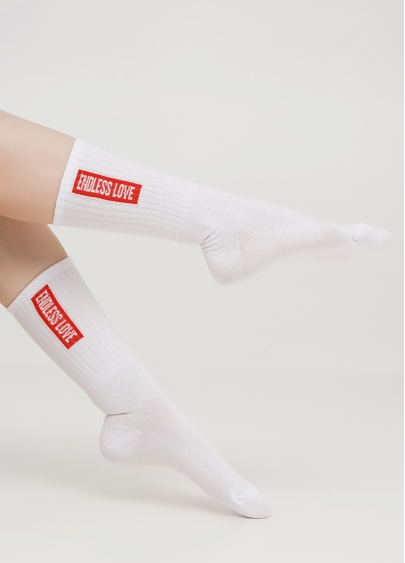 Высокие носки с надписью по бокам WS4 TEXT STRONG 010 (белый/красный)