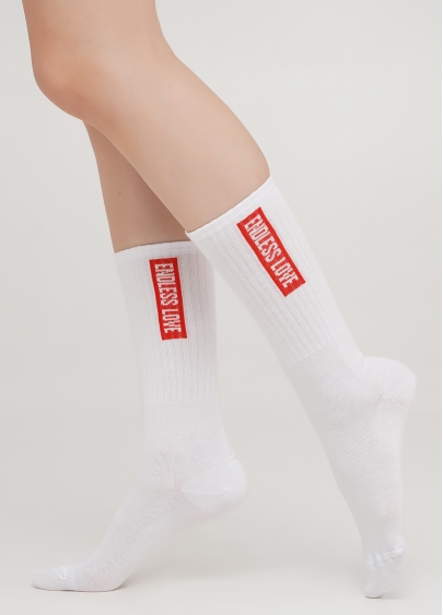 Високі шкарпетки з написом по бокам WS4 TEXT STRONG 010 (білий/червоний)